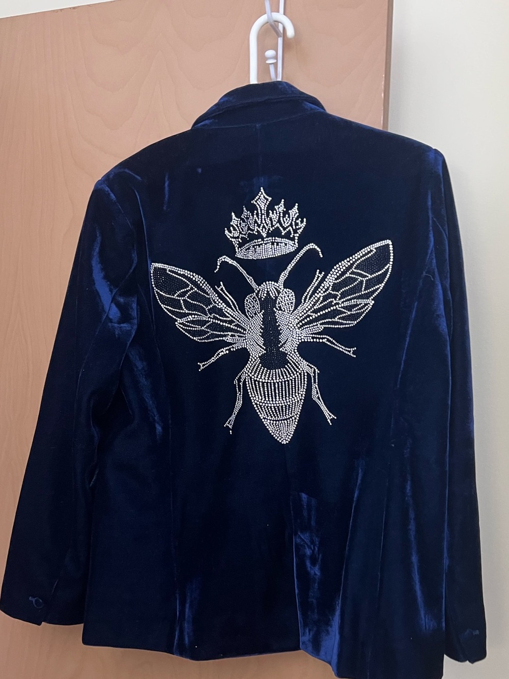 Velvet Navy Blazer Jacket with Studded Pockets